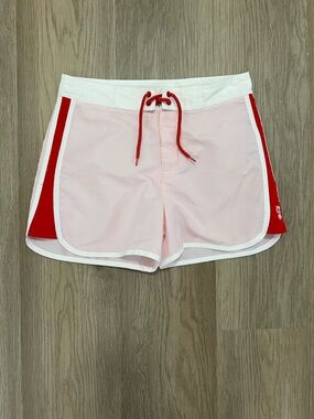 Raya Sun Pink Board Shorts Red White Trim Girls Size 10/12